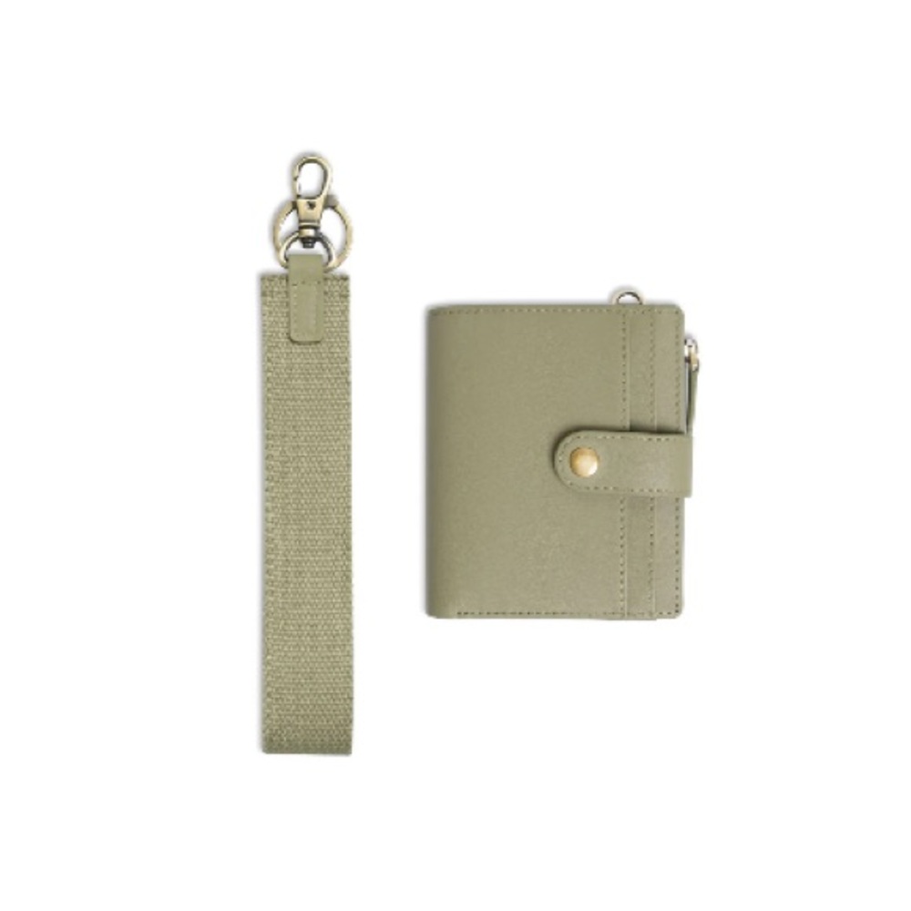 Olive Green Compact Wallet with Wrist Strap